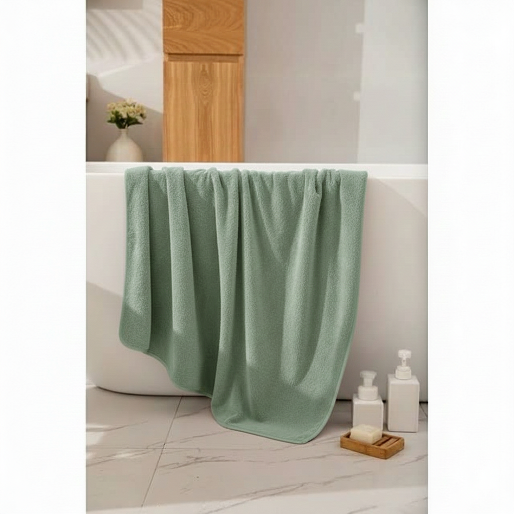 Dribble Coral Fleece Weft Knitting 400 GSM Large Bath Towel 70 x140 cm | Ultra Soft, Quick Dry, Highly Absorbent | Lightweight & Skin-Friendly Towel for Bathroom, Gym & Travel, Green