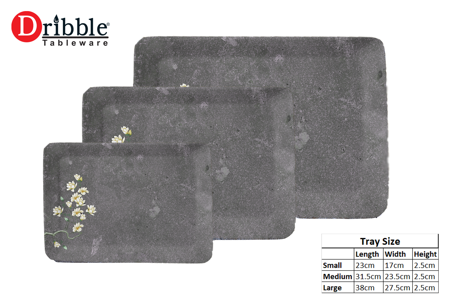 Dribble 100% Pure Melamine Serving Tray Set of 3 (Small, Medium & Large), Food Grade, BPA Free, for Kitchen, Dining, Serving Tea, Coffee and Meals Shape Rectangular, Design: Midnight Bloom