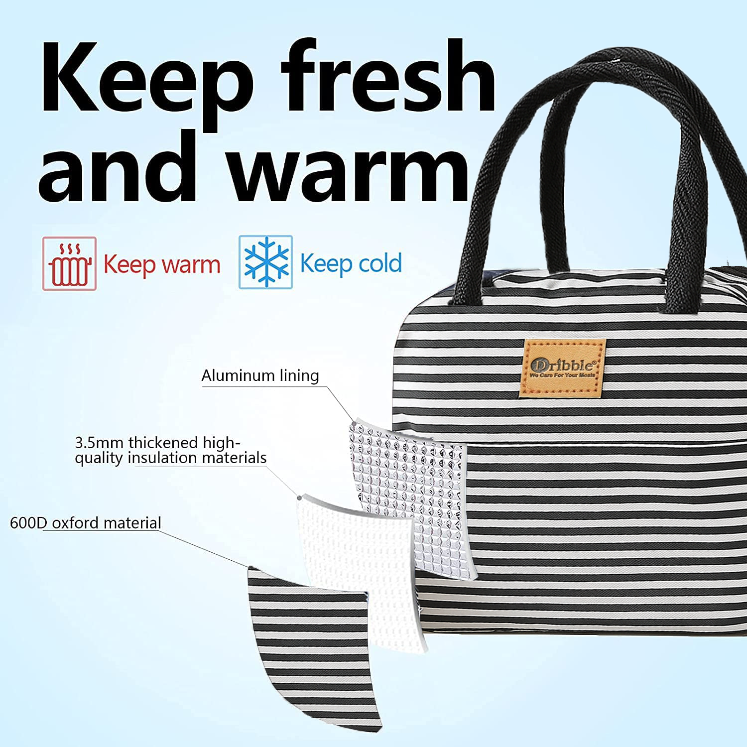 Dribble Insulated Lunch Bag for Office, School, Men, Women, Tiffin Pouch Bag, Hot & Cold Lunch Box Bags for Boys, and Girls, Black & White, Size - 22 x 13 x 18 cm