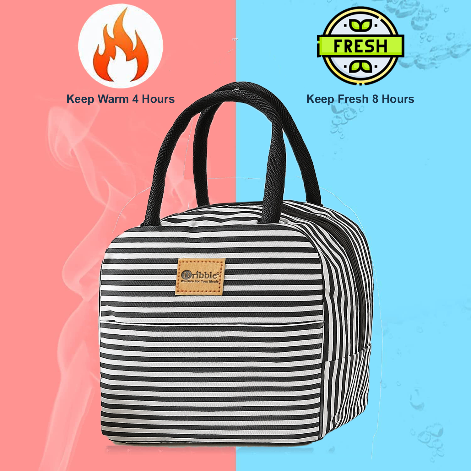 Dribble Insulated Lunch Bag for Office, School, Men, Women, Tiffin Pouch Bag, Hot & Cold Lunch Box Bags for Boys, and Girls, Black & White, Size - 22 x 13 x 18 cm