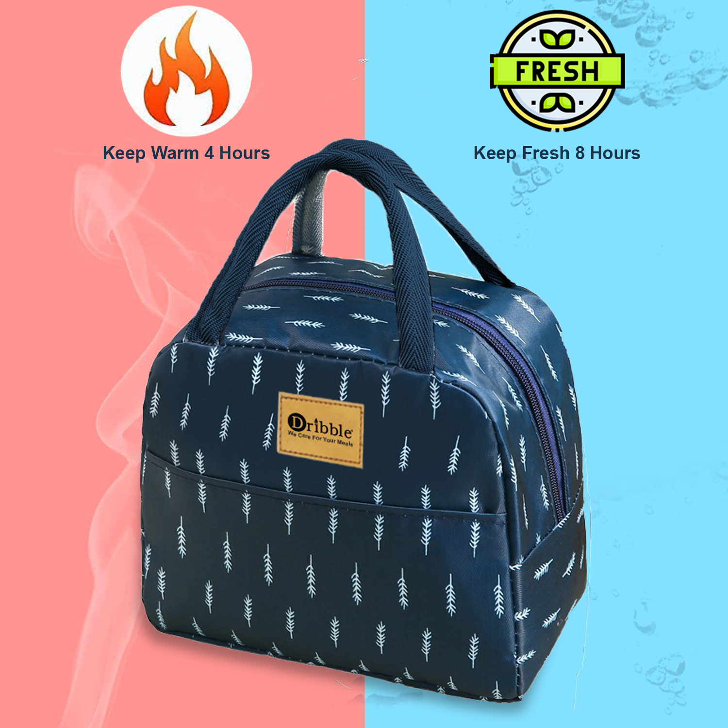 Dribble Insulated Lunch Bag for Office, School, Men, Women, Tiffin Pouch Bag, Hot & Cold Lunch Box Bags for Boys, and Girls, Blue, Size - 22 x 13 x 18 cm