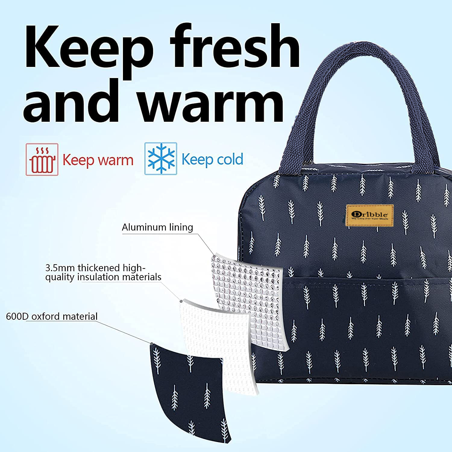 Dribble Insulated Lunch Bag for Office, School, Men, Women, Tiffin Pouch Bag, Hot & Cold Lunch Box Bags for Boys, and Girls, Blue, Size - 22 x 13 x 18 cm