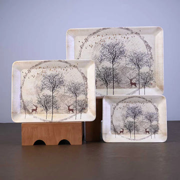 Dribble Melamine Serving Tray Set of 3 (Small [23cm(L) x17cm(W) x2.5cm(H)], Medium [31.5cm(L) x23.5cm(W) x2.5cm(H)], and Large [38cm(L) x27.5cm(W) x2.5cm(H)] Tray, Shape: Rectangular, Design: Antique