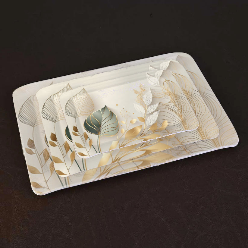 Dribble Melamine Serving Tray Set of 3 (Small [23cm(L) x17cm(W) x2.5cm(H)], Medium [31.5cm(L) x23.5cm(W) x2.5cm(H)], and Large [38cm(L) x27.5cm(W) x2.5cm(H)] Tray) Shape Rectangular, Design: Sparkle