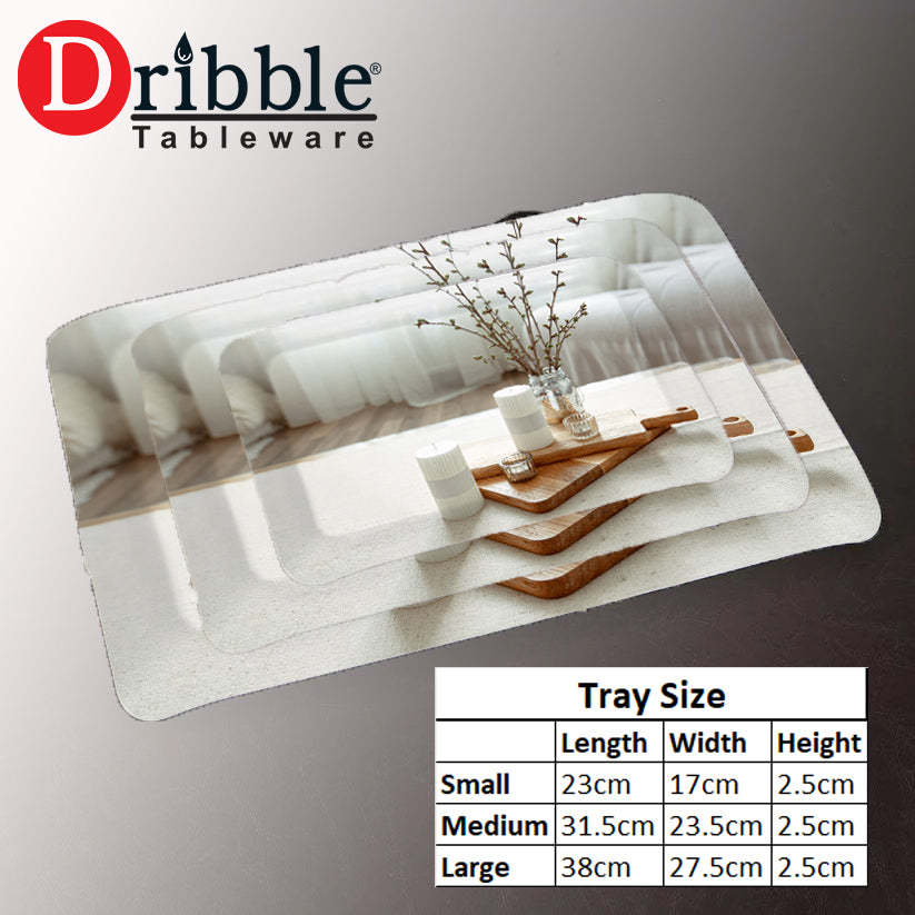 Dribble Melamine Serving Tray Set of 3 (Small [23cm(L) x17cm(W) x2.5cm(H)], Medium [31.5cm(L) x23.5cm(W) x2.5cm(H)], and Large [38cm(L) x27.5cm(W) x2.5cm(H)] Tray), Shape: Rectangular Design: Glory