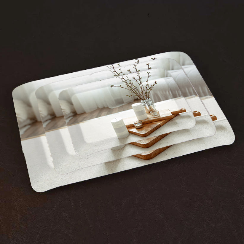 Dribble Melamine Serving Tray Set of 3 (Small [23cm(L) x17cm(W) x2.5cm(H)], Medium [31.5cm(L) x23.5cm(W) x2.5cm(H)], and Large [38cm(L) x27.5cm(W) x2.5cm(H)] Tray), Shape: Rectangular Design: Glory