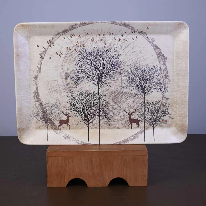 Dribble Melamine Serving Tray Set of 3 (Small [23cm(L) x17cm(W) x2.5cm(H)], Medium [31.5cm(L) x23.5cm(W) x2.5cm(H)], and Large [38cm(L) x27.5cm(W) x2.5cm(H)] Tray, Shape: Rectangular, Design: Antique