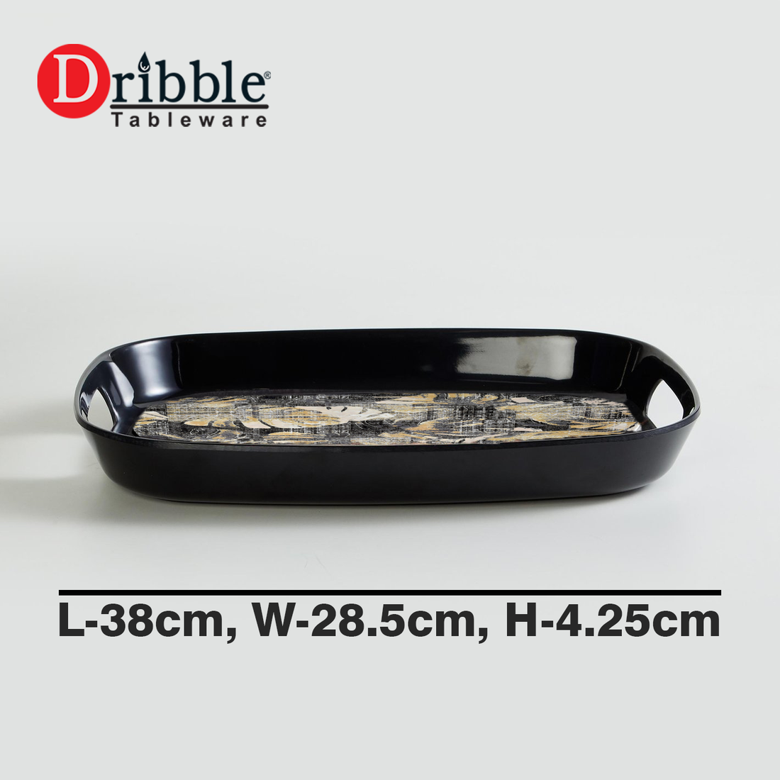 Dribble 100% Pure Melamine Serving Tray with Handle Large, Food Grade, BPA Free, for Kitchen, Dining, Serving Tea, Coffee and Meals, Shape Rectangular, Design: Earthy Bloom