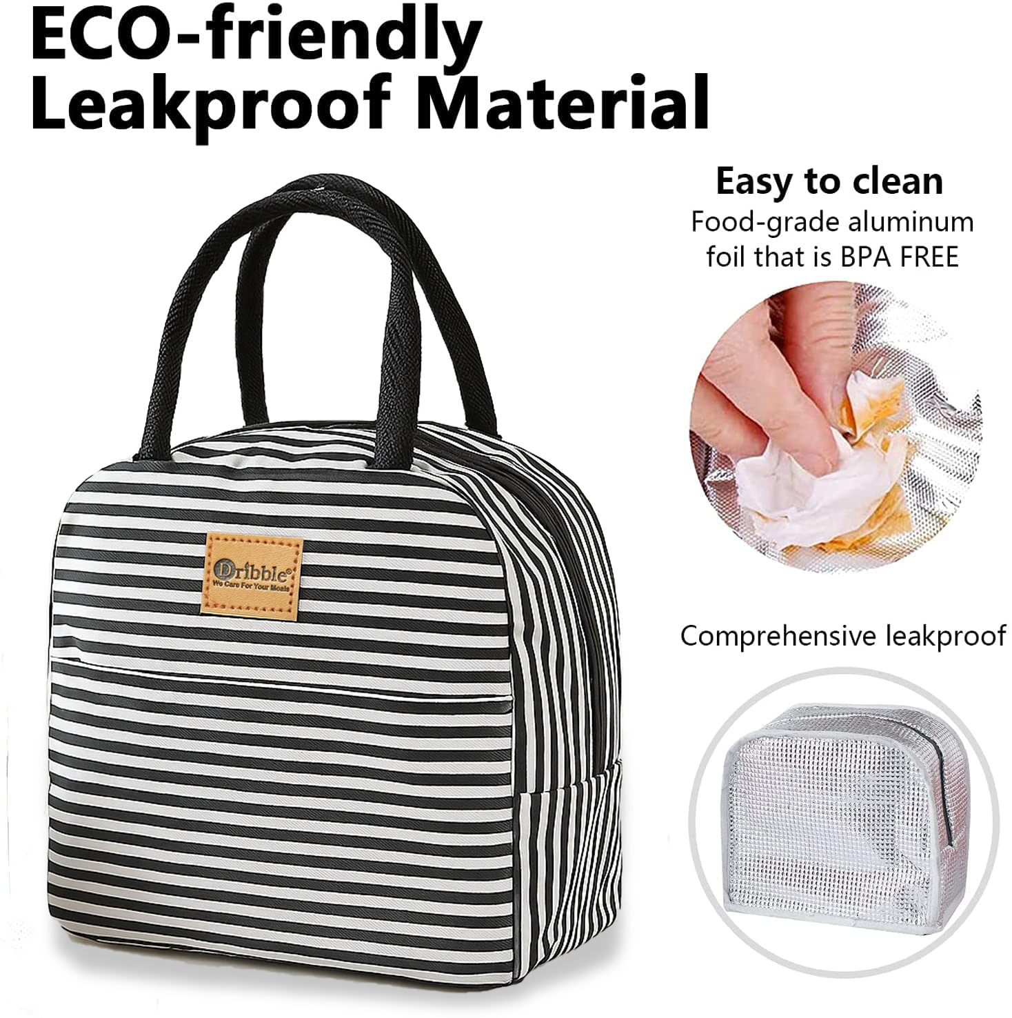 Dribble Insulated Lunch Bag for Office, School, Men, Women, Tiffin Pouch Bag, Hot & Cold Lunch Box Bags for Boys, and Girls, Black & White, Size - 22 x 13 x 18 cm