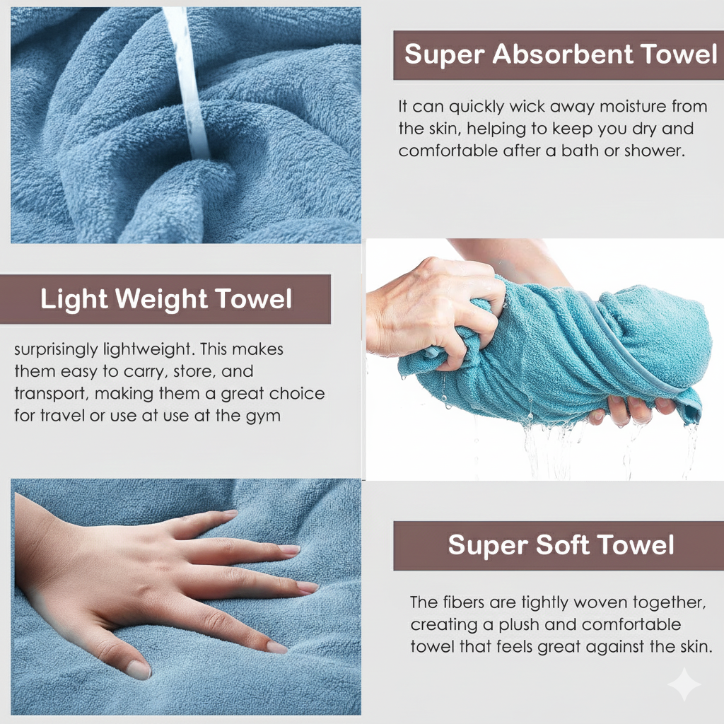 Dribble Coral Fleece Weft Knitting 400 GSM Large Bath Towel 70 x140 cm | Ultra Soft, Quick Dry, Highly Absorbent | Lightweight & Skin-Friendly Towel for Bathroom, Gym & Travel, Blue
