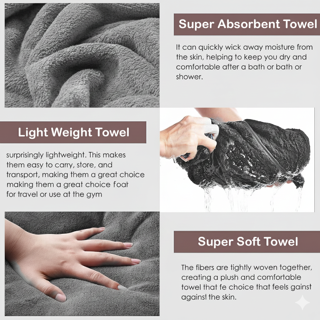 Dribble Coral Fleece Microfiber Towel Set | Ultra Soft & Highly Absorbent Hand Towel + Bath Towel | 450 GSM Quick Dry Towels for Bathroom, Home, Gym & Travel (Pack of 2, Grey)