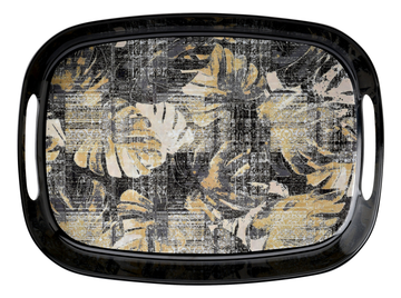 Dribble 100% Pure Melamine Serving Tray with Handle Medium, Food Grade, BPA Free, for Kitchen, Dining, Serving Tea, Coffee and Meals, Shape Rectangular, Design: Earthy Bloom