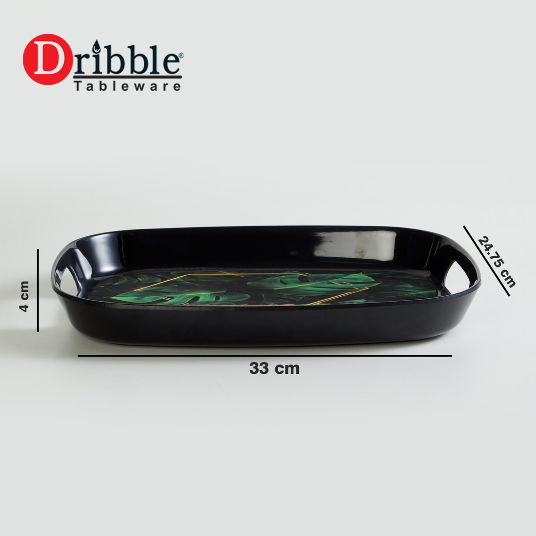 Dribble 100% Pure Melamine Serving Tray with Handle Medium, Food Grade, BPA Free, for Kitchen, Dining, Serving Tea, Coffee and Meals, Shape Rectangular, Design: Night Safari