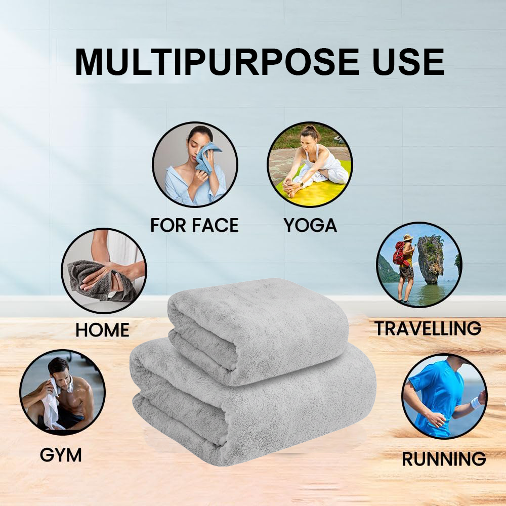 Dribble Coral Fleece Microfiber Towel Set | Ultra Soft & Highly Absorbent Hand Towel + Bath Towel | 450 GSM Quick Dry Towels for Bathroom, Home, Gym & Travel (Pack of 2, Grey)