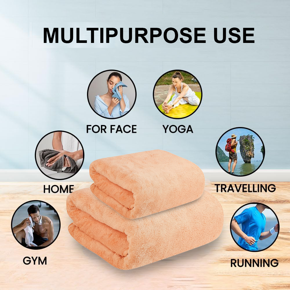 Dribble Coral Fleece Microfiber Towel Set | Ultra Soft & Highly Absorbent Hand Towel + Bath Towel | 450 GSM Quick Dry Towels for Bathroom, Home, Gym & Travel (Pack of 2, Peach)