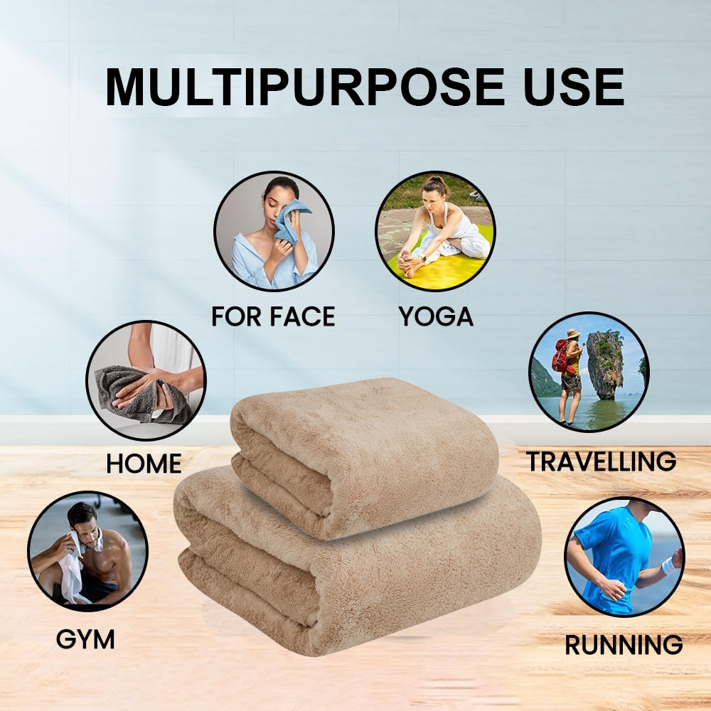 Dribble Coral Fleece Microfiber Towel Set | Ultra Soft & Highly Absorbent Hand Towel + Bath Towel | 450 GSM Quick Dry Towels for Bathroom, Home, Gym & Travel (Pack of 2, Brown)