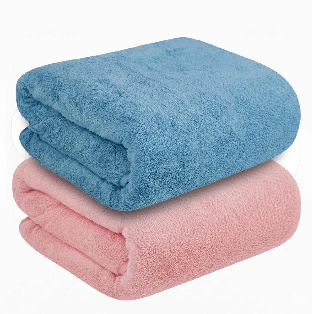 Dribble Coral Fleece weft knitting  400 gsm Bath Towel 70 cm x140 cm |  Ultra Soft, Quick Dry, Highly Absorbent | Lightweight & Skin-Friendly Towel for Bathroom, Gym & Travel, (Pink/Blue, Pack of 2)