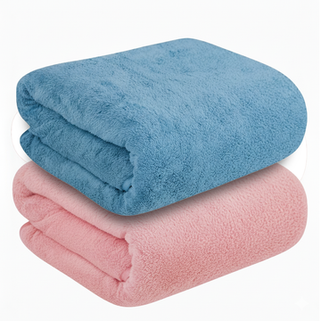 Dribble Coral Fleece weft knitting  400 gsm Bath Towel 70 cm x140 cm |  Ultra Soft, Quick Dry, Highly Absorbent | Lightweight & Skin-Friendly Towel for Bathroom, Gym & Travel, (Pink/Blue, Pack of 2)