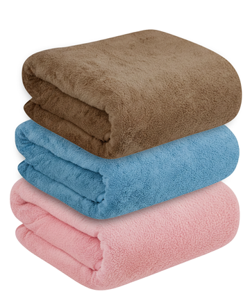 Dribble Coral Fleece weft knitting  400 gsm Bath Towel 70 cm x140 cm |  Ultra Soft, Quick Dry, Highly Absorbent | Lightweight & Skin-Friendly Towel for Bathroom, Gym & Travel, (Brown/Blue/Pink, Pack of 3)