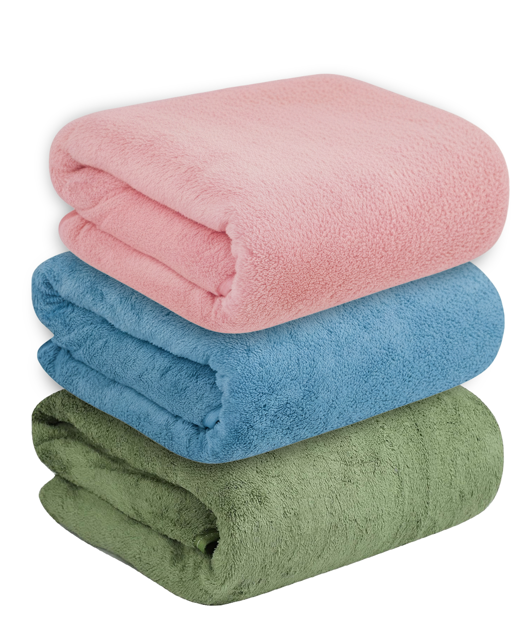 Dribble Coral Fleece weft knitting  400 gsm Bath Towel 70 cm x140 cm |  Ultra Soft, Quick Dry, Highly Absorbent | Lightweight & Skin-Friendly Towel for Bathroom, Gym & Travel, (Pink/Blue/Green, Pack of 3)