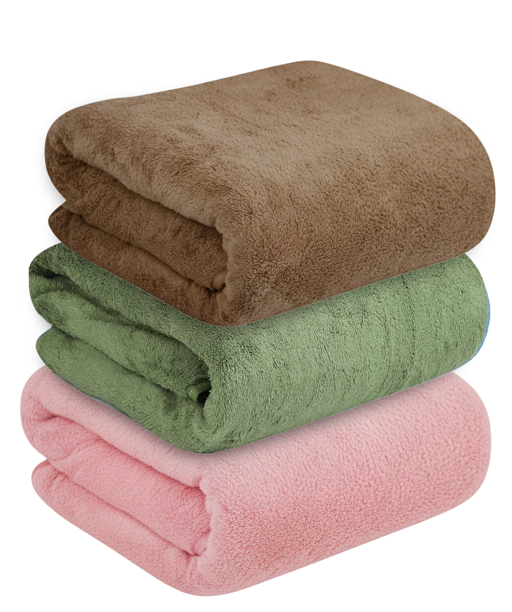 Dribble Coral Fleece weft knitting  400 gsm Bath Towel 70 cm x140 cm |  Ultra Soft, Quick Dry, Highly Absorbent | Lightweight & Skin-Friendly Towel for Bathroom, Gym & Travel, (Pink/Brown/Green, Pack of 3)