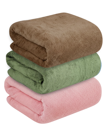 Dribble Coral Fleece weft knitting  400 gsm Bath Towel 70 cm x140 cm |  Ultra Soft, Quick Dry, Highly Absorbent | Lightweight & Skin-Friendly Towel for Bathroom, Gym & Travel, (Pink/Brown/Green, Pack of 3)