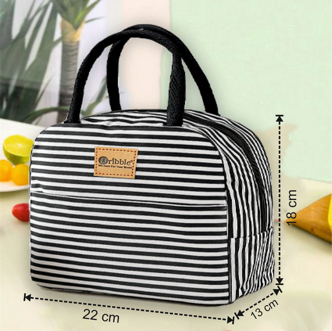 Dribble Insulated Lunch Bag for Office, School, Men, Women, Tiffin Pouch Bag, Hot & Cold Lunch Box Bags for Boys, and Girls, Black & White, Size - 22 x 13 x 18 cm