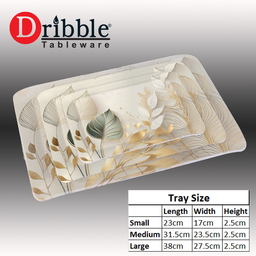 Dribble Melamine Serving Tray Set of 3 (Small [23cm(L) x17cm(W) x2.5cm(H)], Medium [31.5cm(L) x23.5cm(W) x2.5cm(H)], and Large [38cm(L) x27.5cm(W) x2.5cm(H)] Tray) Shape Rectangular, Design: Sparkle