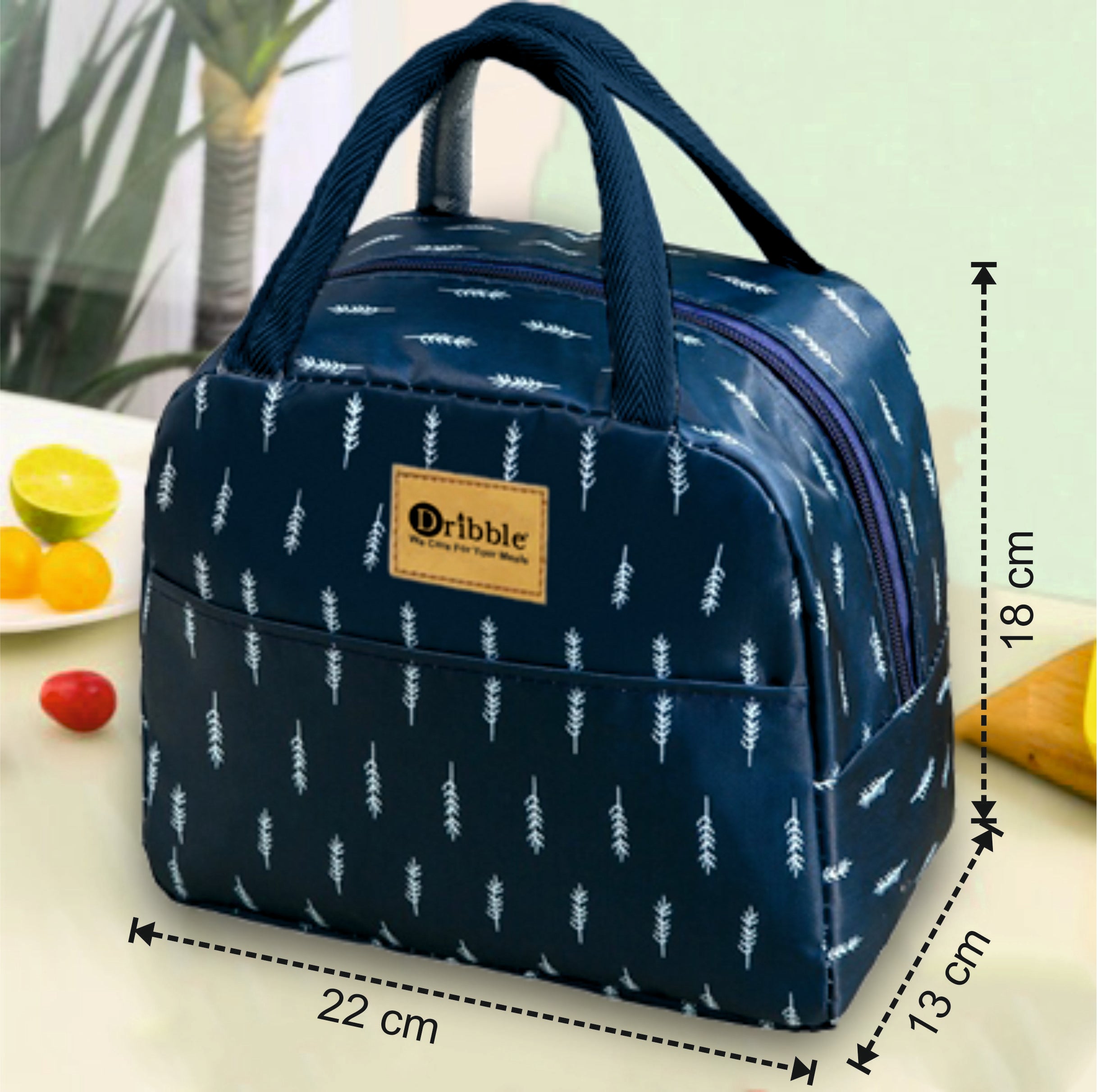 Dribble Insulated Lunch Bag for Office, School, Men, Women, Tiffin Pouch Bag, Hot & Cold Lunch Box Bags for Boys, and Girls, Blue, Size - 22 x 13 x 18 cm