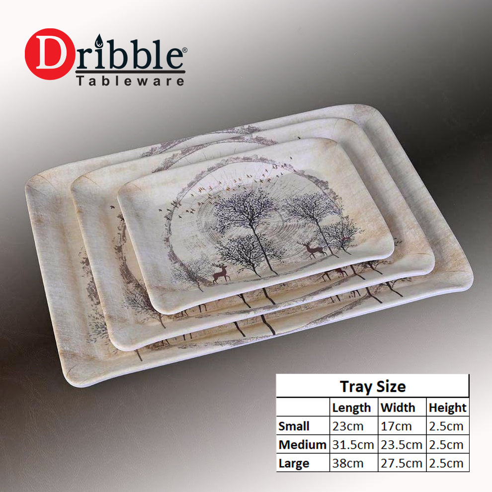 Dribble Melamine Serving Tray Set of 3 (Small [23cm(L) x17cm(W) x2.5cm(H)], Medium [31.5cm(L) x23.5cm(W) x2.5cm(H)], and Large [38cm(L) x27.5cm(W) x2.5cm(H)] Tray, Shape: Rectangular, Design: Antique