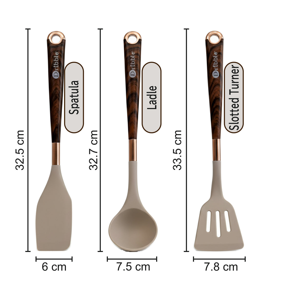 Dribble Premium Big & Sturdy Silicone Spatula Set of 3, Heat Resistant for Non-Stick Cooking,Baking & Mixing,BPA-Free,Food Grade with Designer Handle,Flexible Spatulas for Mixing, Stirring & Flipping