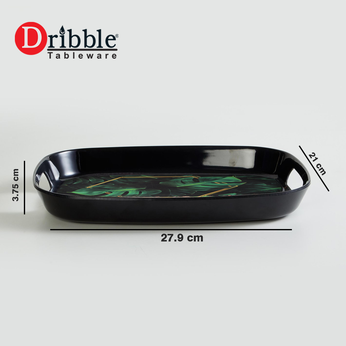 Dribble 100% Pure Melamine Serving Tray with Handle Small, Food Grade, BPA Free, for Kitchen, Dining, Serving Tea, Coffee and Meals, Shape Rectangular, Design: Night Safari