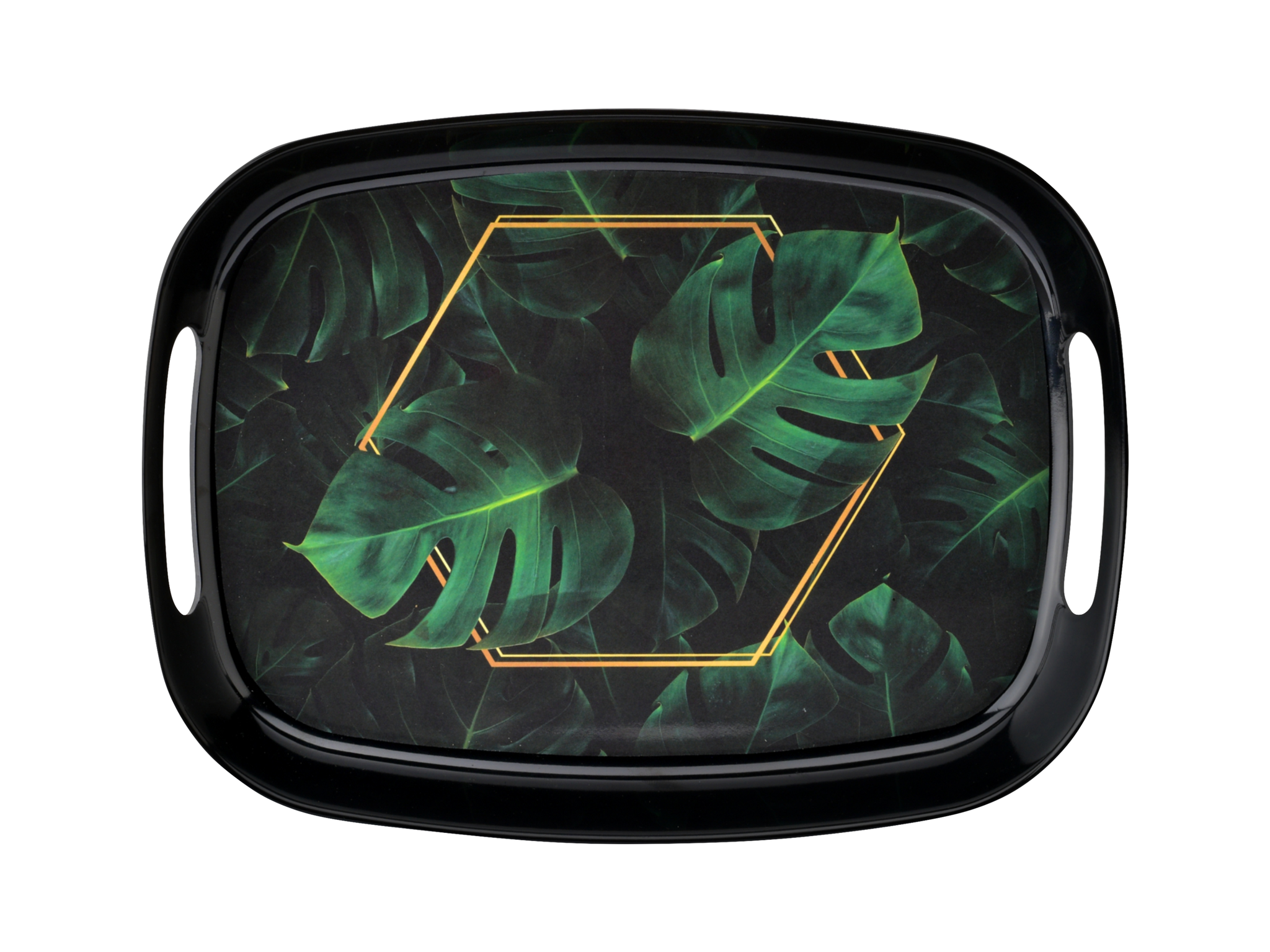 Dribble 100% Pure Melamine Serving Tray with Handle Small, Food Grade, BPA Free, for Kitchen, Dining, Serving Tea, Coffee and Meals, Shape Rectangular, Design: Night Safari