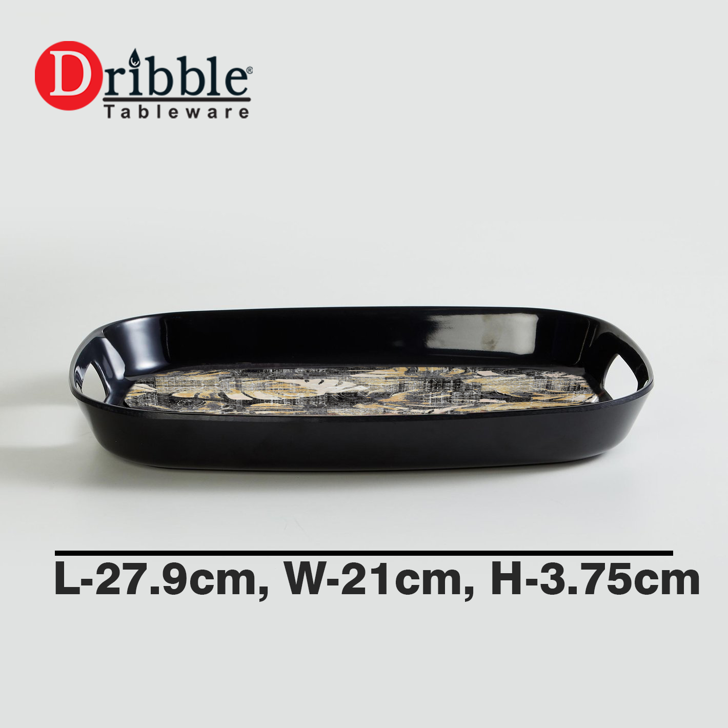 Dribble 100% Pure Melamine Serving Tray with Handle Small, Food Grade, BPA Free, for Kitchen, Dining, Serving Tea, Coffee and Meals, Shape Rectangular, Design: Earthy Bloom