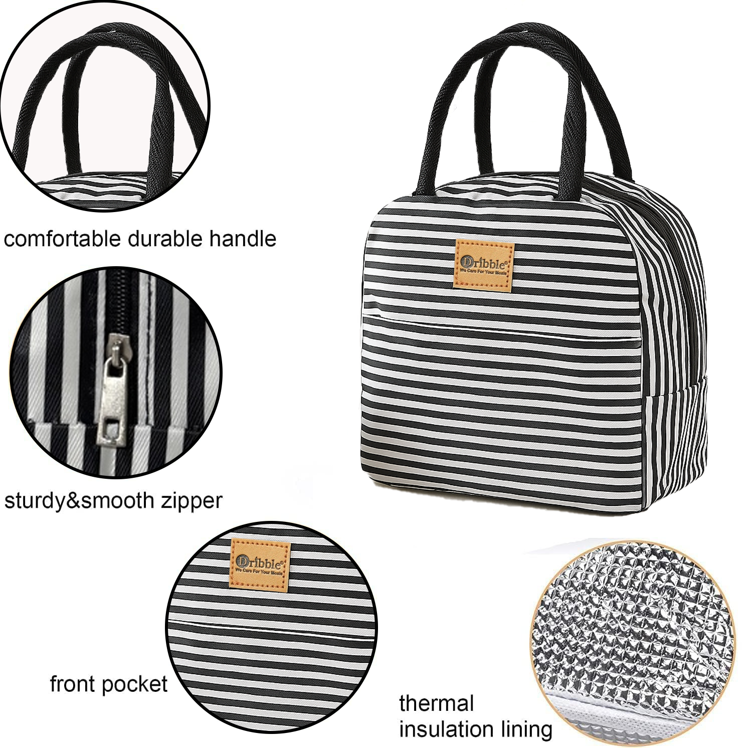 Dribble Insulated Lunch Bag for Office, School, Men, Women, Tiffin Pouch Bag, Hot & Cold Lunch Box Bags for Boys, and Girls, Black & White, Size - 22 x 13 x 18 cm