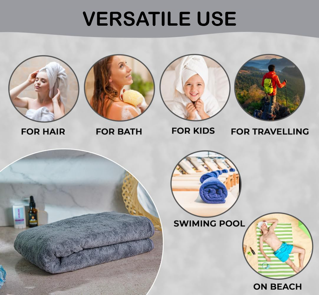 Dribble Coral Fleece 450 GSM Bath Towel 70x140 cm | Ultra Soft, Quick Dry, Highly Absorbent | Lightweight & Skin-Friendly Towel for Bathroom, Gym & Travel, (Peach/Grey, Pack of 2)