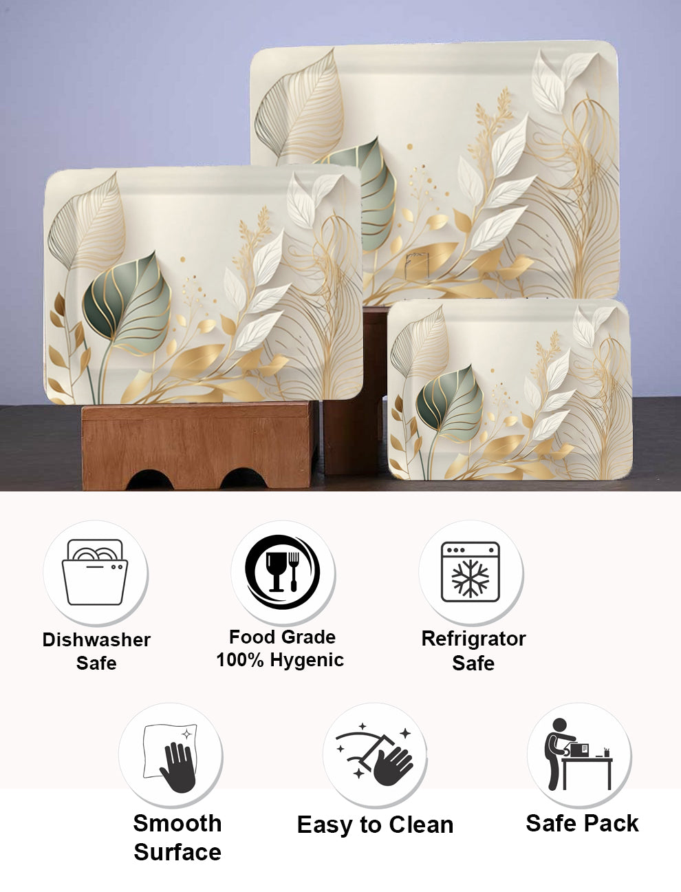 Dribble Melamine Serving Tray Set of 3 (Small [23cm(L) x17cm(W) x2.5cm(H)], Medium [31.5cm(L) x23.5cm(W) x2.5cm(H)], and Large [38cm(L) x27.5cm(W) x2.5cm(H)] Tray) Shape Rectangular, Design: Sparkle