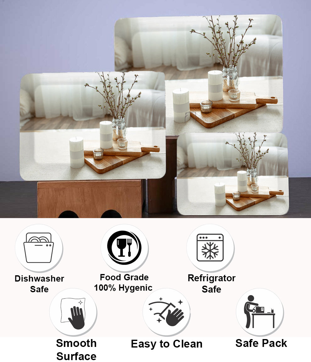 Dribble Melamine Serving Tray Set of 3 (Small [23cm(L) x17cm(W) x2.5cm(H)], Medium [31.5cm(L) x23.5cm(W) x2.5cm(H)], and Large [38cm(L) x27.5cm(W) x2.5cm(H)] Tray), Shape: Rectangular Design: Glory