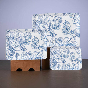 Dribble Melamine Serving Tray Set of 3 (Small [23cm(L)x17cm(W)x2.5cm(H)], Medium [31.5cm(L)x23.5cm(W)x2.5cm(H)], and Large [38cm(L)x27.5cm(W)x2.5cm(H)] Tray) Shape: Rectangular, Design: Mystical Blue