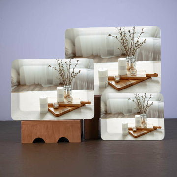 Dribble Melamine Serving Tray Set of 3 (Small [23cm(L) x17cm(W) x2.5cm(H)], Medium [31.5cm(L) x23.5cm(W) x2.5cm(H)], and Large [38cm(L) x27.5cm(W) x2.5cm(H)] Tray), Shape: Rectangular Design: Glory