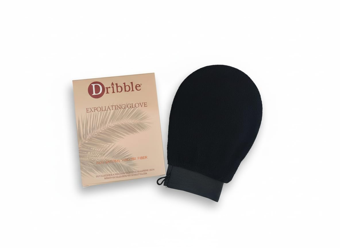 Dribble Premium Body Exfoliating Glove & Scrubber for Shower | Deep Exfoliation to Remove Dead Skin & Keratosis Pilaris | 100% Natural Viscose Fiber for Smooth Skin | Reusable Mitt for Self-Tan Prep