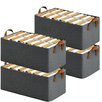 Dribble 4PCS Collapsible Fabric Storage Cubes with Handles | Foldable Storage Baskets for Toys, Books, Closet, Shelves | Large Storage Organizers with Strong Steel Frame – Grey (4PCS)