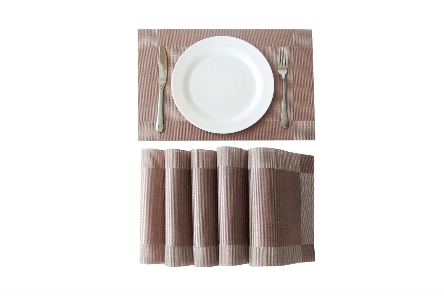 Dribble PVC Placemats Set of 6 | Heat-Resistant, Washable, Waterproof Table Mats | Anti-Slip Dining Table Placemats for Kitchen & Home Decor – 45x30cm, Design -Cinnamon Weave