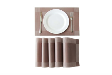 Dribble PVC Placemats Set of 6 | Heat-Resistant, Washable, Waterproof Table Mats | Anti-Slip Dining Table Placemats for Kitchen & Home Decor – 45x30cm, Design -Cinnamon Weave