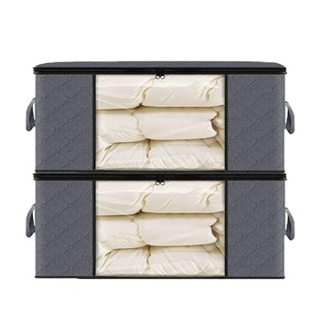 Dribble 2 PCS Collapsible Fabric Storage Box with Handles | Foldable Storage Bag for Bedroom, Closet, Clothing, Comforter, Sweater, Organization and Storage | Large Storage Organizers – Grey (35 Ltr)