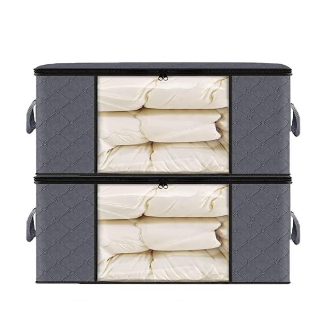 Dribble 2 PCS Collapsible Fabric Storage Box with Handles | Foldable Storage Bag for Bedroom, Closet, Clothing, Comforter, Sweater, Organization and Storage | Large Storage Organizers – Grey (35 Ltr)