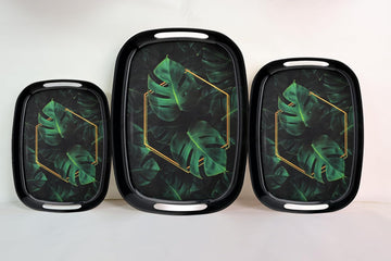 Dribble 100% Pure Melamine Serving Tray with Handle Set of 3 (Small, Medium & Large), Food Grade, BPA Free, for Kitchen, Dining, Serving Tea, Coffee and Meals, Shape Rectangular, Design: Night Safari