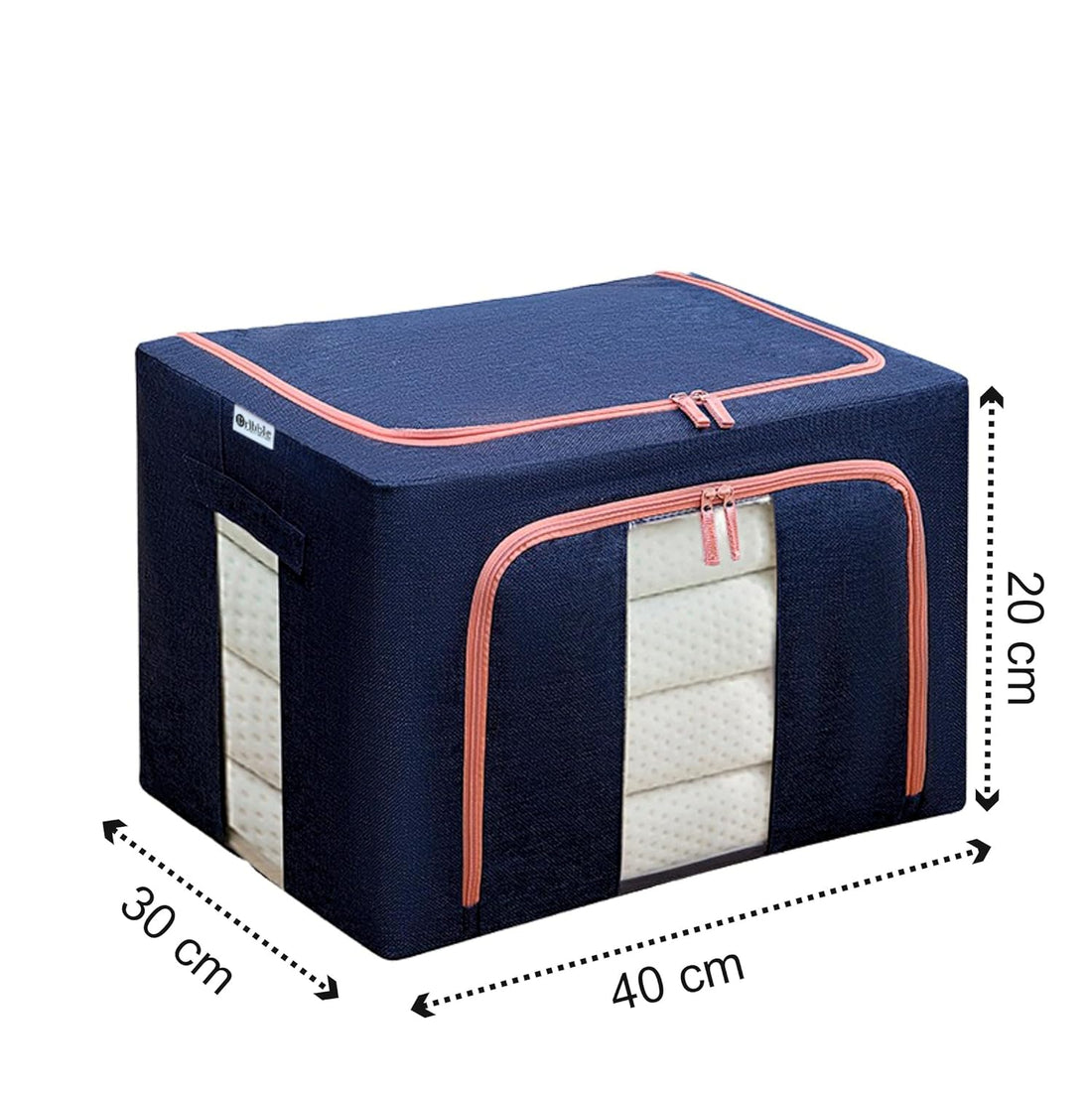 Dribble 2Pcs Foldable Steel Frame Clothes Organizer Storage Box for Wardrobe, Saree, Shirts, and Blankets (24 Ltr) Blue