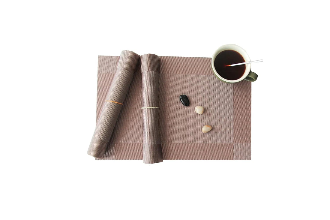 Dribble PVC Placemats Set of 6 | Heat-Resistant, Washable, Waterproof Table Mats | Anti-Slip Dining Table Placemats for Kitchen & Home Decor – 45x30cm, Design -Cinnamon Weave