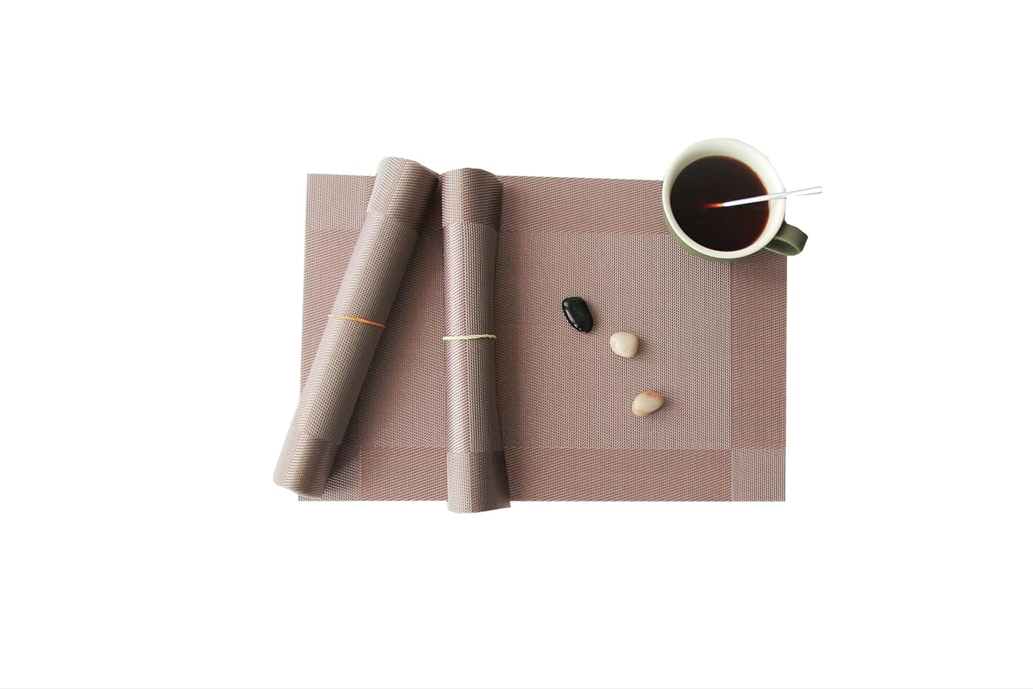 Dribble PVC Placemats Set of 6 | Heat-Resistant, Washable, Waterproof Table Mats | Anti-Slip Dining Table Placemats for Kitchen & Home Decor – 45x30cm, Design -Cinnamon Weave